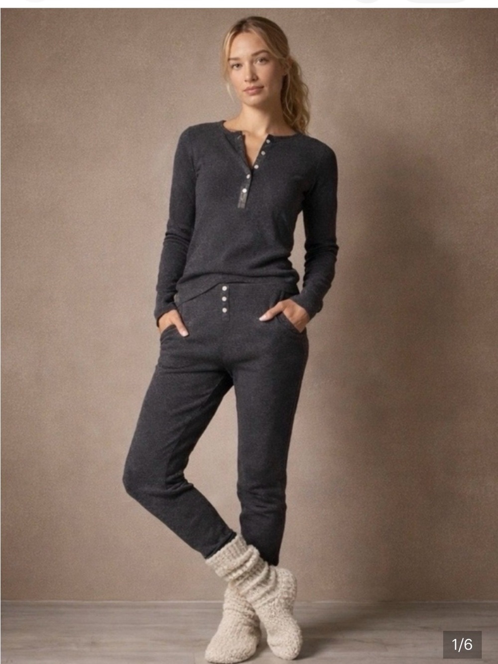 NWT - J.Crew Waffle henley pajama set  - **NAVY** - Picture 2 of 9